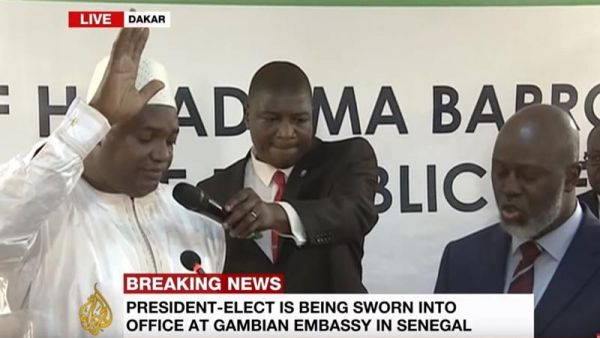 •Gambia's new President Adama Barrow taking the oath of office Thursday evening in neighbouring 