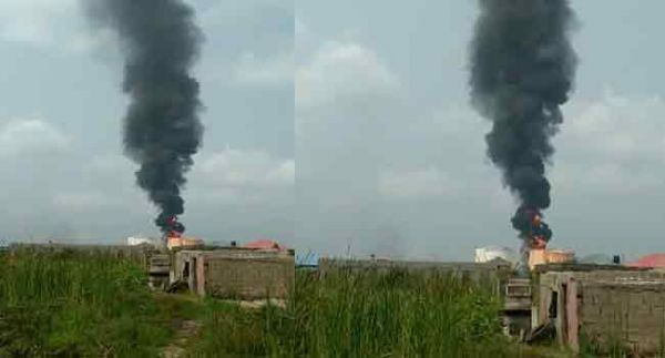  •Scene of the tank-farm explosion in Navy Town, Ojo Area of Lagos State. Photo: Channels TV.