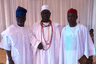 L-R: Secretary General, African Public Relations Association, Dr. Omoniyi Ibietan; the Olumobi of Imobi-Ijesa, Osun State, His Royal Highness, Dr. Adetayo Haastrup; and Deputy Inspector General of Police, Frank Mba, at the 90th birthday banquet in honour of former Nigerian Head of State, General Yakubu Gowon (retd), which took place at the State House Abuja on Saturday (19th October 2024)