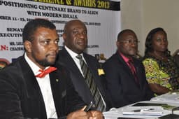 2013 BJAN CONFERENCE & AWARDS IN ABEOKUTA 
L-R: Mr. Goddie Ofose, Chairman, Brand Journalists Association of Nigeria (BJAN), Mr. Lolu Akinwunmi, Chairman, Advertising Practitioners Council of Nigeria (APCON), with Mr. Yemisi Fadairo, Special Assistant to Ogun State Governor on Information, and Mrs. Bunmi Oke, President, Association of Advertising Agencies of Nigeria (AAAN), at the 2013 BJAN Annual Conference and Awards held at Continental Hotel, Abeokuta, Ogun State. Photo: Akeem Salau.
