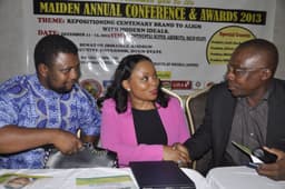 2013 BJAN CONFERENCE & AWARDS IN ABEOKUTA
L-R: Mr. Goddie Ofose, Chairman, Brand Journalists Association of Nigeria (BJAN); Victoria Onwubiko, Stakeholder Management Marketing & Corporate Communication, First Bank Plc; and Princewill Ekwujuru, Vice Chairman BJAN, at the 2013 BJAN Annual Conference and Awards held at Continental Hotel, Abeokuta, Ogun State. Photo: Akeem Salau.
