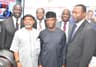 L-R: Chairman, Nigeria Economic Summit Group, Mr. Asue Ighodalo; Minister of Labour and Employment, Dr. Chris Ngige; Managing Director, Shell Nigeria Gas, Mr. Ed Ubong; Vice President, Prof. Yemi Osinbajo; Managing Director, Shell Nigerian Exploration and Production Company, Mr. Bayo Ojulari; and Minister of Budget and National Planning, Senator Udo Udoma, during an inspection of the exhibition booth of Shell Companies in Nigeria at the opening session of the 24th Nigeria Economic Summit in Abujaâ€¦ on Monday.