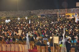 CAROL NIGHT OF SPLENDOUR: A cross section of the crowd at the Akwa Ibom State Government Carol Night 2012 held this night, Dec. 20, at the Uyo Township Stadium. It featured Pastor Enoch Adeboye of the Redeemed Christian Church of God and American gospel artists, Alvin Slaughter and Donnie McClurkin, and 9,999 Carol Singers among others.