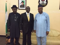 R-L: Governor of Akwa Ibom State, Chief Godswill Akpabio, Deputy President of the Republic of Kenya,  Ruto William Kipchirchir, and Nigeriaâ€™s Attorney General and Minister for Justice, Mohammed Adoke (SAN), during a courtesy visit to Governor Akpabio in Abuja on March 1, 2014.