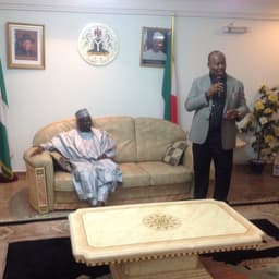 Governor Godswill Akpabio (standing) during a condolence visit to the Governor of Gombe State, Alhaji Ibrahim Hassan Dakwambo, at Government House, Gombe on Thursday, January 9, 2014.
