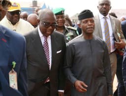 L-R: the Managing Director/Chief Executive Officer, Beloxxi Industries Limited, Mr. Obi Ezeude; Chairman, Beloxxi Industries Limited, Mr. Ernest Ebi and the Vice President, Federal Republic of Nigeria, Professor Yemi Osinbajo at the commissioning of Phase 2 and Foundation Laying of Beloxxi Industriesâ€™ Phase 3 Expansion Project in Agbara, Ogun State on Thursday, Feb. 8, 2018.