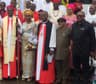 R-L: Ex-Governor Peter Obi; Sen. Chris Ngige; Bishop Onuoha; wife of the Bishop on the Niger, Elsie Nwokolo (celebrating her 50th birthday) and Bishop Owen Nwokolo at her (Elsie's)  50th birthday celebration at All Saints Anglican Church, Onitsha, on Saturday, August 18, 2018. 
