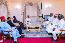 Buhari receives visiting governors in London.