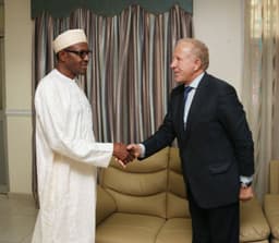 President Muhammadu Buhari receives former President of Kosovo, Mr. Behgjet Pakolli during a courtesy visit at his residence in Abuja on Sunday, May 31, 2015.
