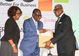 L-R: Executive Director, Commercial and Consumer Banking, South Fidelity Bank Plc. Aku Odinkemelu; Chairman, Fidelity Bank Plc. Ernest Ebi; President, Council of Nigerian Stock Exchange Chris Ogunbanjo at the presentation of Corporate Governance Rating System (CGRS) certification to Directors of Fidelity Bank in Lagos.