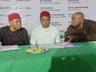 Labour Party Governorship candidate in Enugu State, Barr. Chijioke Edeoga (middle), flanked by Sir Emeka Udeze, former President, ECCIMA, and Barr Emeka Nduagwuike, incumbent President, ECCIMA, at the Enugu Business Community Townhall Meeting with Governorship Candidates, Tuesday, Nov. 8, 2022.