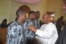 Akpabio condoles the Eduoks: Governor Godswill Akpabio of Akwa Ibom State condoling the sons of former Chief of the Air Staff, Air Marshal Nsikak Eduok (rtd.), during the funeral service of their mother at United Evangelical Church, Ibesikpo Asutan LGA.