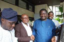 News Express Publisher Isaac Umunna and Femi Adeshina, Presidential Spokesman at the 5th anniversary lecture of News Express held at Sheraton Hotel Towers on Thursday, Sep. 28, 2017.