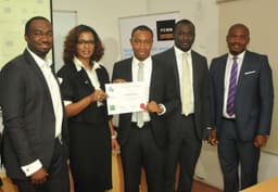 From left: Founder of iQuibe, Mr. Chukwuma Monye; Head, Communications of First City Monument Bank (FCMB) Limited, Mrs. Uchenna Mojekwu; winner of the iQUibe Innovation Challenge, Mr. Tony Oniwon; Chief Operating Officer of Avantgarde Financial Consultants, Mr. Adewale Alli; and GM, Sales (West Africa) of CNBC Africa, Mr. Opeoluwa Filani, at the media briefing and prize presentation to winners of the iQube Innovation Challenge held on Thursday, June 26, 2014 in Lagos. FCMB sponsored the competition.