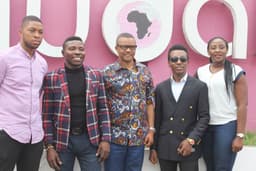 Founder/Vice President, Yudala, Prince Nnamdi Ekeh; Head, Corporate Communications, Gideon Ayogu: Chief Executive Officer, Dave Ibelegbu; Multiple award-winning Gospel artiste, Frank Edwards and Vice President, Yudala Offline Retail, Ronke Atoyebi during the contract signing ceremony and unveiling of Edwards as Yudala brand ambassador