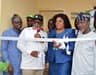 L-R: Senator, Ondo Senatorial District, Tayo Alasoadura; Executive Governor, Ondo State, Rotimi Akeredolu (SAN); Executive Director, Lagos & South-West, Fidelity Bank Plc, Mrs. Nneka Onyeali-Ikpe; and Secretary to the Ondo State Government (SSG), Honourable Ifedayo Abegunde, at the commissioning of sanitary facilities constructed by Fidelity Bank at Arakale Motor Park in Akure, Ondo State on Wednesday, February 21, 2018.

 