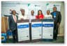 L-R Regional Bank Head, Ikeja Region , Fidelity Bank Plc. Ken Opara; Winners of N1 million, Ayoka Chigozie Christopher; Fred Uche Oko Itiri, husband of Chidinma Favour Itiri, winner of N1 million, Chizoba Nwaoba; and  Divisional Head, Retail Banking, Fidelity Bank Plc. ,Richard Madiebo; at the third prize presentation of the Get Alert in Millions Promo Reloaded held at Fidelity Bank Corporate Head Office in Lagos.   