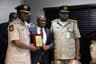 L- R:  Comptroller General of Immigrations, Muhammad Babandede (MFR), General Manger, Fidelity Bank Plc, Ken Opara; and Deputy Comptroller of Immigrations, Ikoyi Passport Officer, Mannir Yari at the commissioning of projects and presentation of 15 â€“Seater Bus donated by Fidelity Bank to the Nigeria Immigration Service (NIS) Office, Ikoyi, Lagos . . . on Saturday, June 29, 2019.