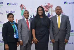 L-R: Head of Savings, Janet Nnabuko; Regional Bank Head, Ikeja Region, Jude Monye; Executive Director, Shared Services and Products, Chijioke Ugochukwu and Divisional Head, Retail Banking, Richard Madiebo all of Fidelity Bank Plc at the 3rd Monthly Draw/ 1st Quarterly Draw  of the Fidelity Bank Get Alert in Millions Savings Promo held at the Fidelity Head Office, Lagosâ€¦ today 8th December, 2016.