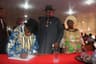 Former President, Chief Olusegun Obasanjo (left) signing the visitors registrar shortly after an interactive session with students of the Ijaw National Academy during his 3-day visit to Bayelsa State to commission several landmark projects, as part of activities to mark the Restoration Government's 6th year anniversary celebrations at Kaiama in Kolokuma/Opokuma Local Government Area of the State, while the Governor of the State, Hon. Seriake Dickson (centre) and his wife, Rachael (right) look on.