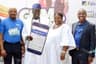 L-R: Divisional Head, Operations, Fidelity Bank Plc., Martins Izuogbe; Baale of Dankaka and N1 Million GAIM 3 Promo Winner, Alhaji Oluwa Kareem Amodu; his wife, Alhaja Amodu; Regional Bank Head, Apapa, Fidelity Bank Plc, Jude Monye at the 3rd Monthly Prize presentation ceremony of the Fidelity Get Alert in Millions Promo Season 3 (GAIM 3) held at the Fidelity Bank Trinity, Apapa Branch. Lagos â€¦.yesterday.   
