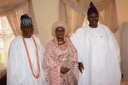 R-L Governor Ibikunle Amosun of Ogun State, his Deputy, Chief (Mrs.) Yetunde Onanuga and her husband, Otunba Abiodun Onanuga, at the 60th birthday prayer session in honour of Otunba Onanuga in Ijebu Ode . . . Thursday, June 21, 2018.