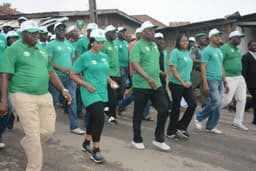  L-R Speaker, Ogun State House of Assembly, Rt. Hon. Suraj Adekunbi, wife of the Ogun State Governor, Mrs. Olufunso Amosun, Governor Ibikunle Amosun, Human Rights Activist, Dr. Joe Okei-Odumakin, Member, House of Representatives, Hon. Mikky Kazzim, and Chief of Staff to the Governor, Chief Tolu Odebiyi during the Democracy Walk and Rally to commemorate the annulled June 12, 1993 Presidential Election held  in Abeokuta...yesterday 