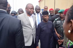 L-R: The Managing Director/Chief Executive Officer, Fidelity Bank Plc, Mr. Nnamdi Okonkwo; Vice President of the Federal Republic of Nigeria, Prof. Yemi Osinbajo at the formal commissioning of the Techno Oil LPG Cylinder Manufacturing Plant in Lagos on Friday, June 7, 2019.