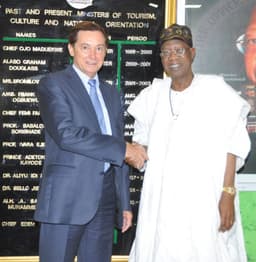 Minister of Information and Culture, Alhaji Lai Mohammed (right), receiving the French Ambassador to Nigeria, Mr. Denys Gauer (left),  during a courtesy visit to the Minister's office in Abuja on Friday, Sept. 22, 2017.