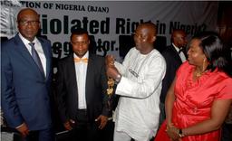 L-R: Chairman, Advertising Practitioners Council of Nigeria (APCON), Lolu Akinwunmi; Incoming Chairman, Brand Journalists Association of Nigeria (BJAN), Goddie Ofose; Vice Chairman, Nigeria Union of Journalists (NUJ), Babatunde Jimoh; and Outgoing Chairman, BJAN, Neta Nwosu, during a Special Colloquium and Formal Inauguration of the new BJAN executive, March 15 in Lagos.
