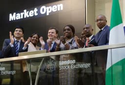 L â€“ R shows, Nikhil Rathi, Chief Executive Officer, London Stock Exchange (LSE); Chinelo Anohu-Amazu, Director General, National Pension Commission (PENCOM); Greg Hands, UK Minister for International Trade; Kemi Adeosun, Honourable Minister of Finance, Federal Republic of Nigeria; Oscar N. Onyema, OON, Chief Executive Officer, The Nigerian Stock Exchange (NSE); Haruna Jalo-Waziri, Executive Director, Capital Markets Division, NSE at the Opening Bell Ceremony of the London Stock Exchange to kick off the 3rd  London and Lagos Capital Markets in Partnership Conference organized by the Nigerian Stock Exchange and London Stock Exchange in  London...Friday, October 21, 2016.