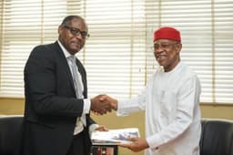 Managing Director, Shell Nigeria Gas, Ed Ubong (left), with President, Manufactures Association of Nigeria (MAN), Dr. Frank Udemba Jacobs, during a courtesy visit to MAN House in Ikeja, Lagos â€¦ last week.