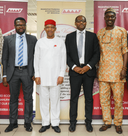 L-R: Business Development Manager, Shell Nigeria Gas, James Makinde; President, Manufactures Association of Nigeria (MAN), Dr. Frank Udemba Jacobs; Managing Director, Shell Nigeria Gas, Ed Ubong; and Director General, MAN, Mr. Segun Ajayi Kadir, during a courtesy visit by Shell Nigeria Gas leadership to Manufacturers Association of Nigeria office at Ikeja last week, to discuss Nigeriaâ€™s industrialisation through domestic gas utilisation.