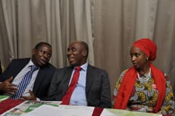 R-L: NPA MD, Ms. Hadiza Bala Usman, Minister of Transportation, Rt. Hon. Chibuike Rotimi Amaechi, and The National Newspaper MD,  Mr. Victor Ifijeh, during the One-Day All Stakeholders National Conference on Fast-Tracking Port Reforms held on May 4, 2017 at The Civic Centre, Victoria Island, Lagos. 
