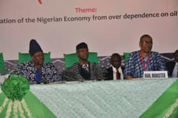  L-R Ogun State Governor, Senator Ibukunle Amosun, Vice President Yemi Osinbajo and Minister of Industry, Trade and Investment, Dr. Okechukwu Enalamah at the opening ceremony of the eight National Council on Industry, Trade and Investment (NCITI) held at the June 12 Cultural Centre, Kuto, Abeokuta,..yesterday 24th, October, 2016.