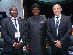 L-R: General Manager Business and Government Relations, Shell Companies in Nigeria, Bashir Bello; Executive Secretary, Nigeria Content Development and Monitoring Board, Simbi Wabote; and the Vice President, Shell Nigeria and Gabon, Peter Costello, at the opening ceremony of the 2019 edition of the Nigeria Oil and Gas Annual Conference and Exhibition in Abuja . . . on Monday, July 1, 2019.