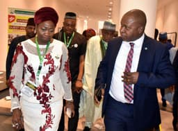 Chairman, Nigerians in Diaspora Commission, Mrs Abike Dabiri-Erewa (L) and Division Head, Retail Banking, Fidelity Bank PLC, Mr Richard Madiebo, at the National Diaspora Day 2019 celebration co-sponsored by Fidelity Bank Plc in Abuja on Thursday, July 25, 2019.