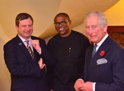 Fmr. Gov. of Anambra State and PDP Vice Presidential Candidate (middle), after his meeting with Prince Charles (Prince of Wales) at the residence of the British High Commissioner to Nigeria, Paul Arkwright (right), in Abuja on Tuesday, Nov. 6, 2018. 
