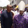 Fmr. Gov. of Anambra State, Mr. Peter Obi (left), with Francis Cardinal Arinze after the requiem mass for Chief Casmir Okeke at Blessed Iwene Tansi Catholic Church, Umudioka, Anambra State, on Thursday, Sept. 20, 2019. 