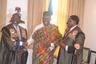 A high-powered delegation from the Millennium Excellence Foundation, Ghana, today paid a courtesy call on Governor Godswill Akpabio of Akwa Ibom State in the Government House, Uyo. Akpabio (middle) is seen here in a handshake with Mr. Kofi Nyaik (left), Director of the Foundation, while the President of the Foundation, Ambassador Ashim Morton (right) looks on.