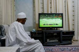 President Buhari watching the Return Leg of Nigeria-Cameroon World Cup Qualifier Match in Yaounde Cameroon from his home in Daura Katsina on 4th Sept 2017.