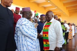 The president of Ghana and his Vice in a warm handshake with Deputy Senate Leader Bala Ibn Naâ€œAllah representing Kebbi South, in Accra, during the independence celebration of Ghanas independence.pics by Garba Ahmed