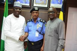 L-R: Managing Director, Shell Nigeria Exploration and Production Company (SNEPCo), Bayo Ojulari; Commissioner of Police, Lagos State Command, Zubairu Muazu; and SNEPCoâ€™s Security Operations Manager, Olasupo Olageshin, during a courtesy visit to the Commissioner in Ikeja, Lagos State on Friday.