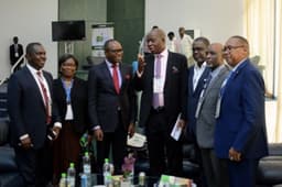 Brass LNG Chairman. Dr. Jackson Gaius-Obaseki, emphasising a point after moderating discussions on Petroleum Minister (state)  Ibe Kachikwu's paper on the 7 Big Wins at NIPS last week in Abuja. Panelists pictured are (L-R): Austin Avuru, MD, Seplat Petroleum; Engr. J. Olu  Maduka, President, Nigerian Academy of Engineering; Dr. Kachikwu, Dr. Gaius-Obaseki, Demola Adeyemi-Bero, Chairman,  Independent Petroleum Producers; Dada Thomas, President Nigeria Gas Association; and Chikezie Nwosu,  Chairman, SPE Nigeria Council/Director Addax Petroleum
