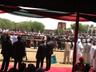 The Golden Jubilee of the reign of the Emir of Kano, Alhaji (Dr.) Ado Bayero, was marked on Saturday, June 15, 2013, with a special Durbar that attracted a mammoth crowd from various walks of life. Central Bank of Nigeria (CBN) Governor, Mallam Sanusi Lamido Sanusi, the Dan Majen Kano, is seen here in white and red attire paying homage to the Emir. 