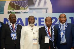 L-R; Managing Director, Shell Nigeria Exploration and Production Company, Bayo Ojulari; Chief Operating Officer, Upstream of Nigeria National Petroleum Corporation, Bello Rabiu; Vice Chairman/CEO, Emerald Energy Resources, Jude Amaefule; outgoing Chairman, Nigeria Council of the Society of Petroleum Engineers, Chikezie Nwozu, after a panel Session at the SPE Annual Conference and Exhibition in Lagos â€¦on Wednesday, Aug. 8, 2018.