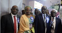 L-R: Managing Director, Shell Nigeria Exploration and Production Company, Bayo Ojulari; Permanent Secretary, Federal Ministry of Petroleum Resources, Dr. Folasade Yemi-Esan; Group Managing Director, Nigeria National Petroleum Corporation, Mele Kolo Kyari; and Chairman, Nigeria Council of the Society of Petroleum Engineers (SPE), Debo Fagbami, during the inspection of the exhibition booth of Shell at the opening session of the 2019 Annual Conference and Exhibition of the SPE in Lagos â€¦ on Monday, Aug. 5, 2019.

 