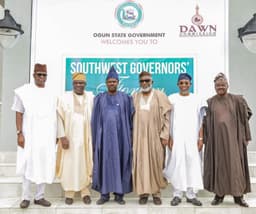 South-West Governors met on July 24, 2017 in Ibara, Abeokuta, Ogun State. Photo shows; L-R: Governors Ayodele Fayose (Ekiti), Akinwunmi Ambode (Lagos), Ibikunle Amosun (Ogun), Rotimi Akeredolu (Ondo), Rauf Aregbesola (Osun) and Abiola Ajimobi (Oyo).