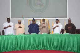 South-West Governors met on July 24, 2017 in Ibara, Abeokuta, Ogun State. Photo shows; L-R: Governors Ayodele Fayose (Ekiti), Akinwunmi Ambode (Lagos), Ibikunle Amosun (Ogun), Rotimi Akeredolu (Ondo), Rauf Aregbesola (Osun) and Abiola Ajimobi (Oyo).