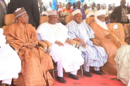 L-R CBN Governor Mr Godwin Emefiele, Sokoto state Governor, Alhaji Aminu Waziri Tambuwal, Kebbi state Governor, Senator Abubakar Atiku Bagudu and Sultan of sokoto, Alhaji Sa'ad Abubakar III, at the flag-off ceremony for 2016 dry season wheat farming in Isa local Government Area, Sokoto State, on Saturday 19th, November, 2016. 